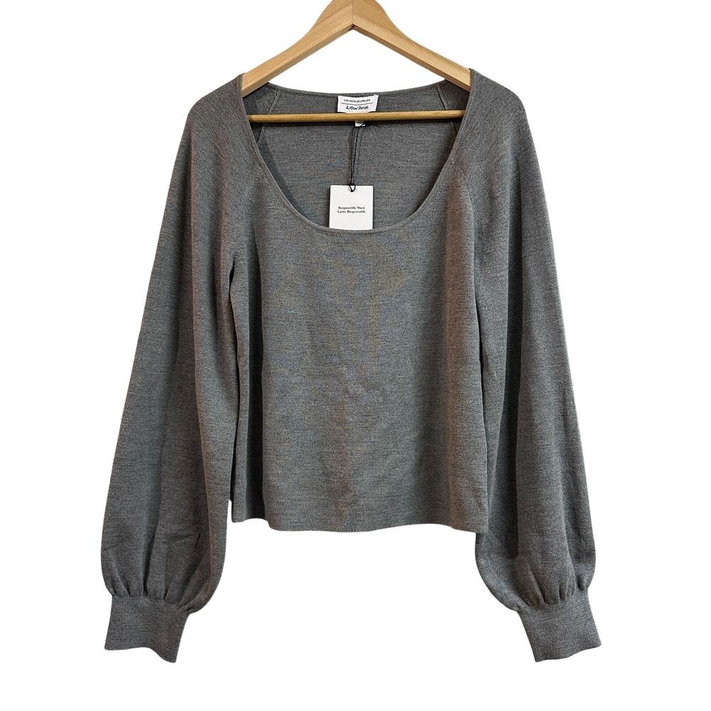 NWT & Other Stories Grey Wool Cotton Sweater Scoopneck Cozy‎ Chic Womens Large
